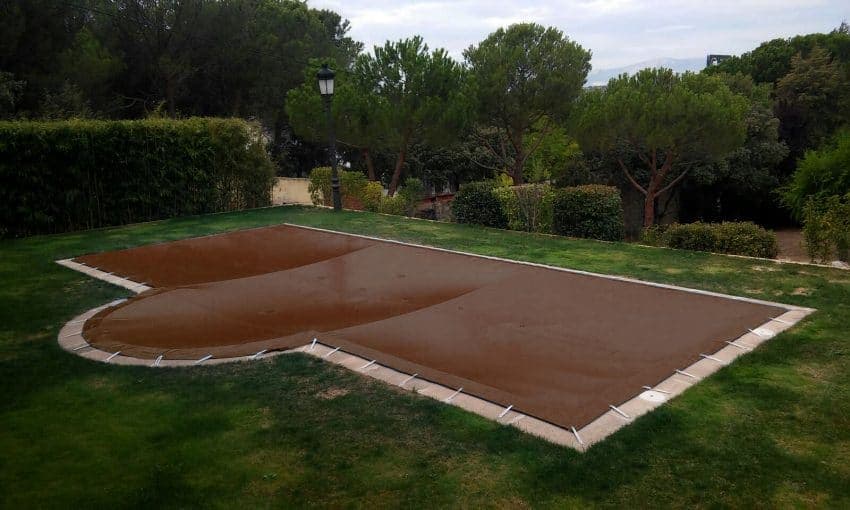 Brown winter pool cover view 2